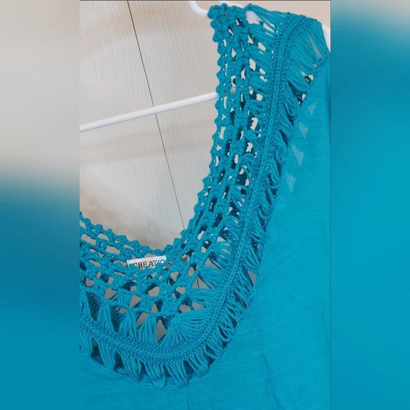 Swimsuit Coverup Batwing Sleeves Crochet Lace Edging Resort Vacay Beach Vacation - Picture 2 of 10